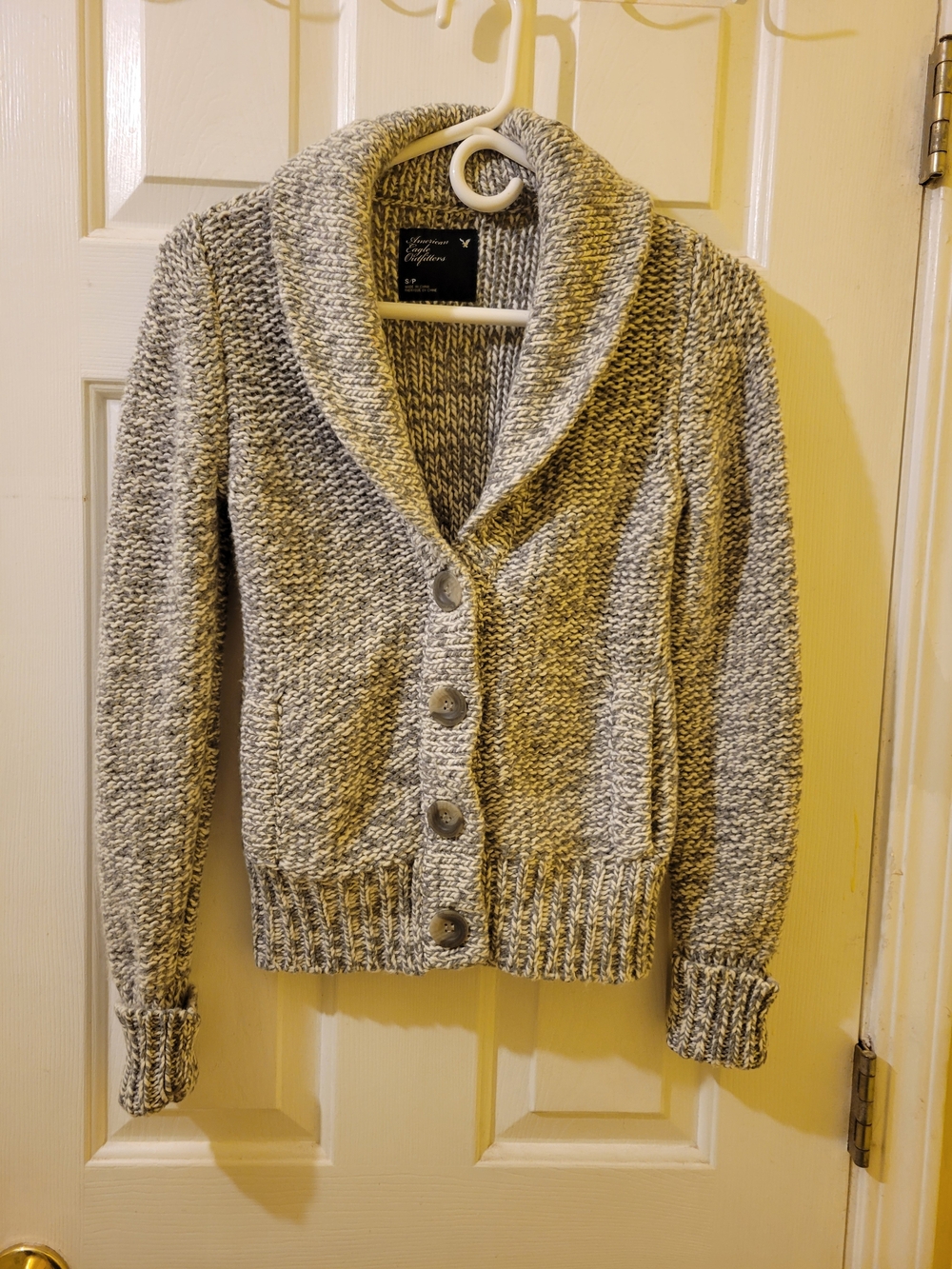American Eagle Women's S Chunky Shawl Collar Cardigan Gray Marled Wool Blend